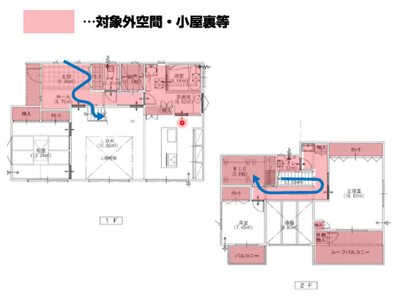 対象外空間　小屋裏等　生活導線